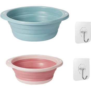 Складаний умивальник, 2 складні миски для миття посуду для вулиці, складний кемпінговий умивальник, багатоцільова чаша, 800 мл для подорожей/кемпінгу/кемперів/активного відпочинку на свіжому повітрі (синій та рожевий)