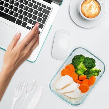 Скляні контейнери для зберігання продуктів з кришками - Коробки для приготування їжі - Набір скляних контейнерів - Можна мити в посудомийній машині, використовувати в мікрохвильовій печі та морозильній камері (1060 мл 1 відділення) 5 шт. по 1060 мл - 1 ві
