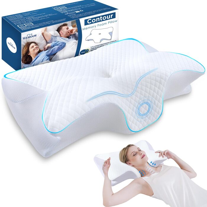 Подушка для шиї Teemour, подушка з піни з ефектом пам&39яті, подушка для сну на боці, спині та животі - подушка для сну на боці з підтримкою шиї, дихаюча та знімна (біла)