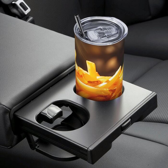 Кухоль з прямою трубочкою, 590 мл, дизайн картопля фрі, дорожній кухоль з принтом, підходить для кемпінгу, офісу та дому