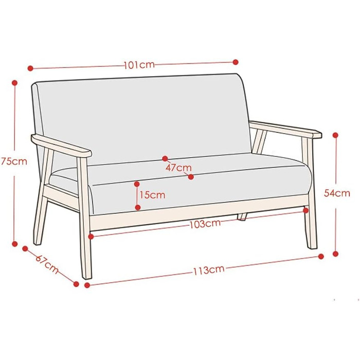Місний диван Dripex, сучасний скандинавський тканинний диван, диван для відпочинку з дерева та лляної тканини, м&39який диван для вітальні, спальні, офісу, темно-сірий, 113x67x75см, 2-