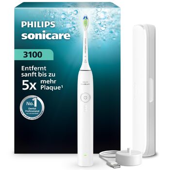 Звукова зубна щітка Philips Sonicare Series 3100 з датчиком тиску, 3 рівнями інтенсивності, функцією EasyStart, SmartTimer, до 14 днів роботи від одного заряду, дорожнім кейсом, білого кольору, HX4033/21, Новинка Біла, Нове покоління