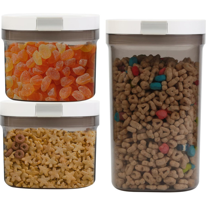 Герметичні контейнери для зберігання з кришками, контейнери типу шейкера з ложками, контейнери для зберігання сухих продуктів, кухонне приладдя, таке як крупи, борошно, кава, кавові зерна, та кавові коробки для дорослих, набір з 3 предметів (3 шт.) 1 x 18