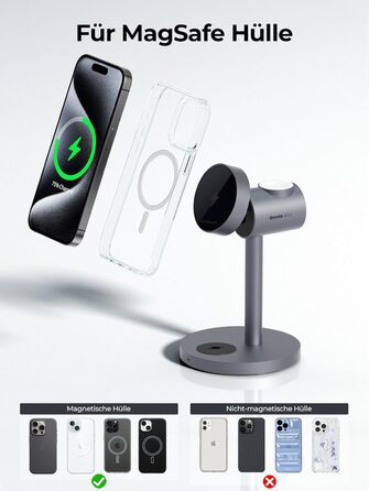 Зарядна станція AMEGAT для Apple Watch та iPhone, бездротовий зарядний пристрій MagSafe 3 в 1 15 Вт, включаючи 30 Вт зарядний прис