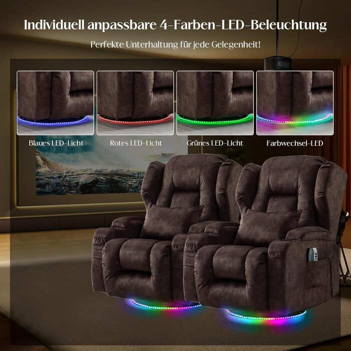 Електричне крісло для телевізора з функцією відкидання спинки, крісло з обертовим кутом 240, крісло для кінотеатру, масажне крісло з функцією підігріву, крісло для телевізора, крісло для відпочинку вагою до 150 кг (оксамит, коричневий) Коричнева оксамитов