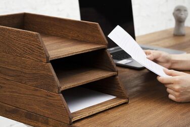 Штабелювані дерев&39яні настільні лотки Royal-Office, набір з 3 шт. Настільний органайзер з дубового дерева Лоток для документів, лоток для паперу, лоток для листів, A4 Офісне приладдя, аксесуари для столу 35 x 24,5 см