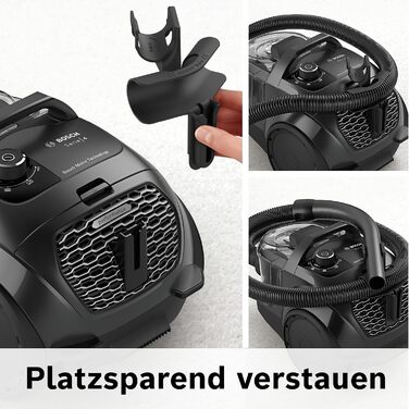 Безмішковий пилосос Bosch Serie 4 BGD21BA3T гігієнічний фільтр, 10 років гарантії на двигун, для паркету, килимів та плитки, насадка для твердих підлог, турбощітка, висока потужність всмоктування, компактний, 750 Вт, чорний