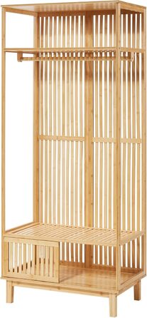 Вішалка для пальто Ypj, відкрита шафа з рейкою для одягу, шафа для передпокою, 187 x 80 x 47 см, бамбукова вішалка для курток, окремостояча вішалка для пальто