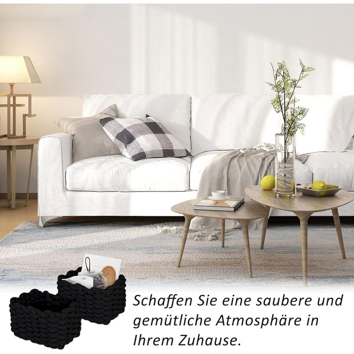 Кошик для зберігання, 2 шт., плетений бавовняний в&39язаний кошик, 19x15x12 см, плетений кошик для зберігання, плетена бавовняна мотузка, для спальні, коробки для зберігання у вітальні (чорні), чорні, 2 шт.