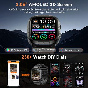 Розумний годинник для чоловіків та жінок з функцією телефону наручний годинник з Bluetooth-дзвінками, водонепроникний фітнес-трекер, розумний годинник з пульсометром, монітором сну, крокоміром, спортивний годинник для Android та iOS, чорний