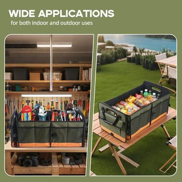 Органайзер для багажника авто, міцний органайзер для зберігання з антиковзним покриттям, об'єм 95 л, вантажний органайзер для позашляховиків, пікапів, седанів, водонепроникний, портативний, зелено-помаранчевий