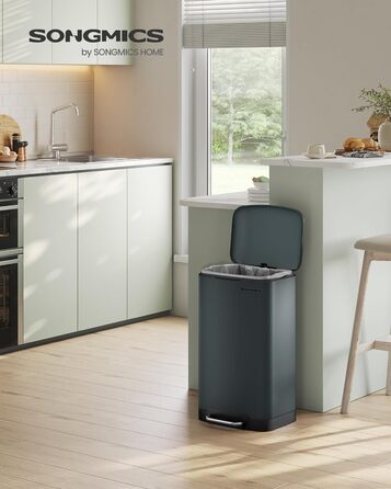 Відро для сміття, 30 л, зі сталевою педаллю, внутрішнім відром і кришкою, ручкою, з плавним закриттям, герметичне, для кухні, віта