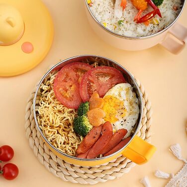 Миска для рамену з кришкою, велика миска для локшини швидкого приготування об&39ємом 1200 мл з таймером, миска для швидкого приготування з нержавіючої сталі 304 для локшини, бенто, обіду (Monkey)