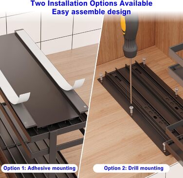 Висувна підставка для спецій, 2-рівневий металевий органайзер для спецій, стояча підставка для спецій, зберігання спецій для кухонних шаф, підставка для спецій, не потребує свердління, підставка для спецій (, чорна) Чорний 1