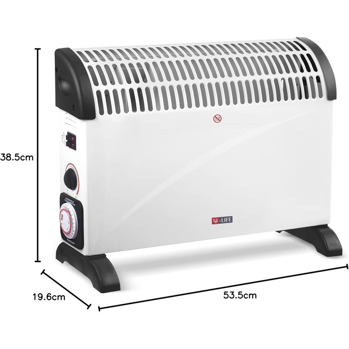 Конвектор X4-LIFE 2000 Вт з 24-годинним таймером, електричний обігрівач, економить витрати на електроенергію, захист від перегріву з індикатором, 3 режими нагріву від 750 Вт, обігріває площу до 25 м, портативний обігрівач з ручками для перенесення