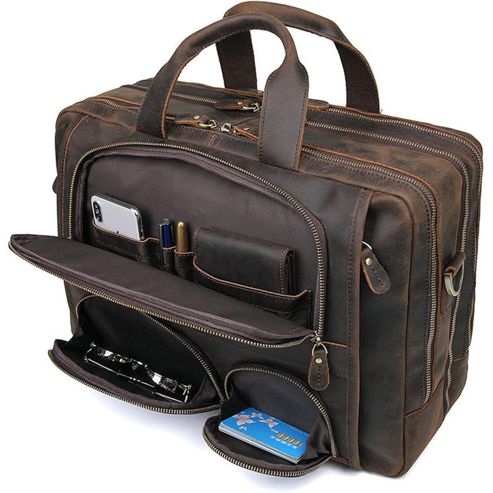 Ділова сумка портфель чоловіча сумка, офісна 17-дюймова сумка для ноутбука, натуральна шкіра великий діловий портфель подорожі ноу