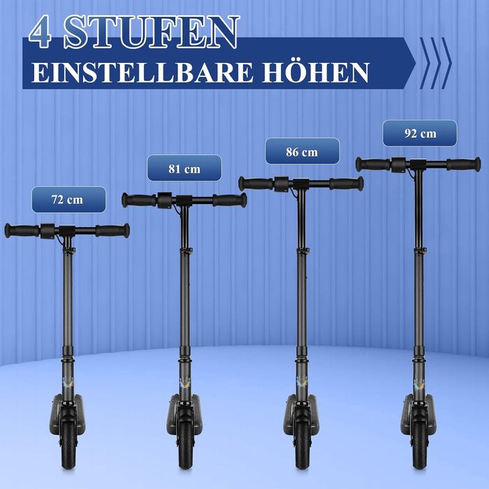 Електросамокат Caroma для дітей віком 8-12 років, двигун 180 Вт, 16 км/год, час їзди 60 хв, регульована швидкість та висота, різнокольорове підсвічування, світлодіодний дисплей, складаний дитячий електросамокат, новий чорний