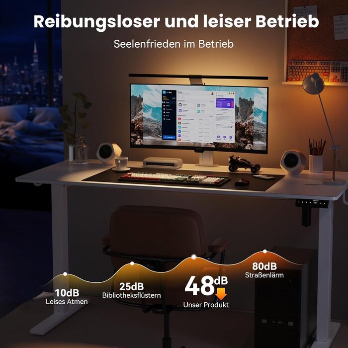 Стіл з регульованою висотою, електричний комп&39ютерний стіл 120 x 60 см, стіл для роботи сидячи та стоячи з 4 положеннями пам&39яті, стіл для роботи стоячи з 2 гачками для офісу, з&39єднувальна пластина, білий 120 x 60 см