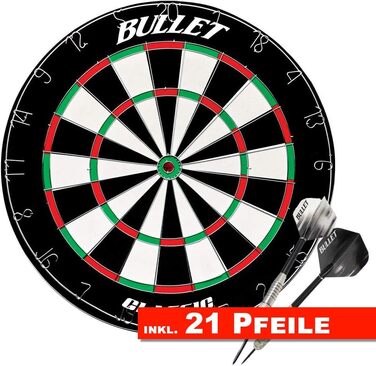 Мішень для дартсу Bullet Darts з офіційними турнірними розмірами - Виготовлена з сизалю з надзвичайно тонким сталевим павутинням - Сталева мішень для дартсу - Ø45 см - Завтовшки 4 см - Для професійних гравців у дартс та аматорів - Включає 21 сталеву мішен