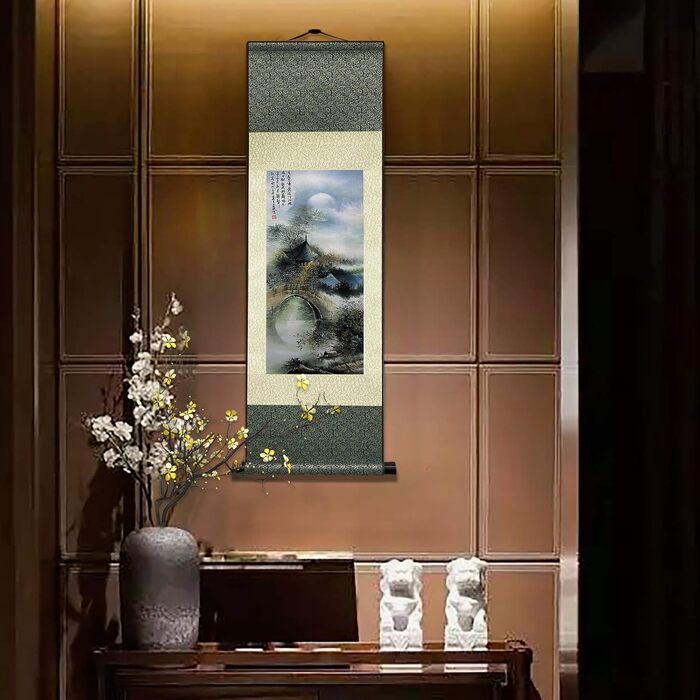 Шовковий живопис Азіатський настінний декор Водоспад Річка Пейзажний живопис - вода Сільський красивий китайський художній настінн