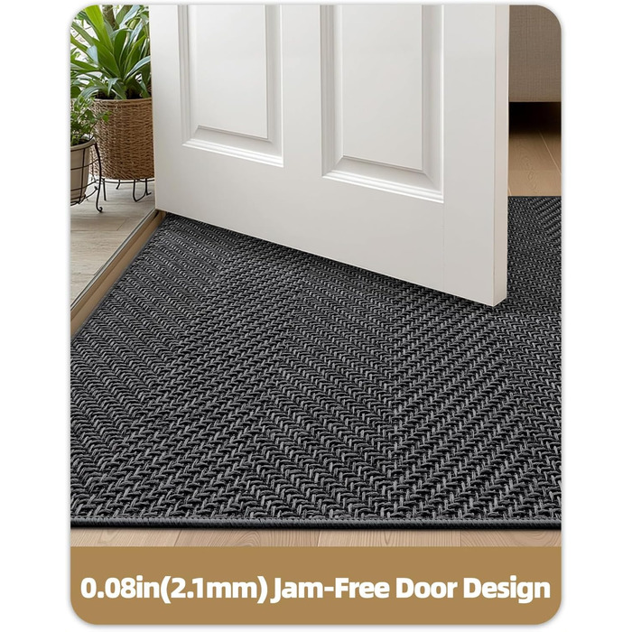 КОЛІР ТА ГЕОМЕТРІЯ Ультратонкий килимок для прихожих у приміщенні 43x76 см, килимок для прання в пральній машині з нековзним покриттям, плоский килимок для входу в приміщенні, абсорбуючий килимок для передпокою, коридору темно-сірого кольору (складений) Т