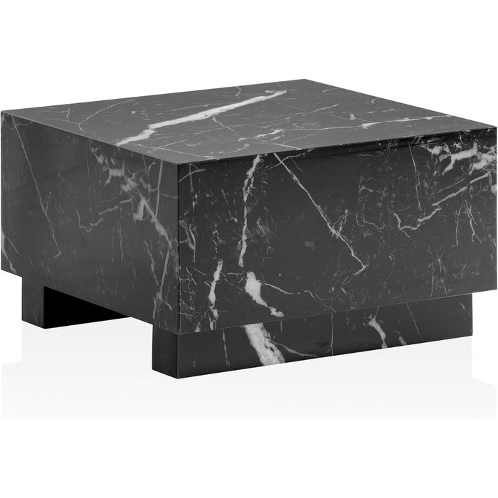 Кавовий столик FineBuy MONOBLOC, 60x60x35 см, високий глянець з мармуровим ефектом, кубоподібний стіл для вітальні, дизайнерський столик для дивана, кавовий столик для відпочинку, кубоподібний, чорний