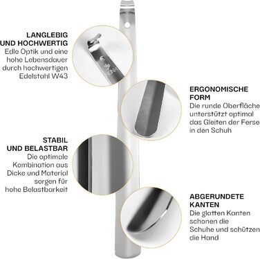 Рожок для взуття з нержавіючої сталі (42 см) - дуже міцний рожок ергономічної форми Сірий