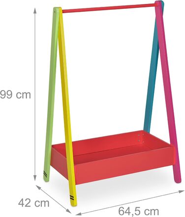Кольорова вішалка для дитячого одягу, вішалка для дитячої кімнати, з полицею, ВхШхГ 99x64,5x42 см, дитяча вішалка для верхнього од