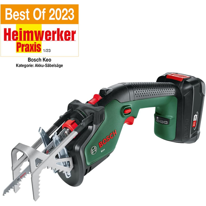 Акумуляторна садова пила/шабельна пила/шабельна пила Keo від Bosch (1 акумуляторна батарея 2,0 Ач, 18-вольтова система, ріжуча зда