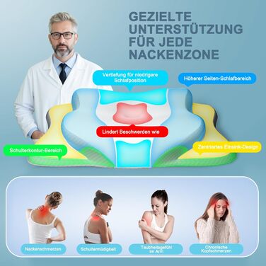 Подушка для шиї, з піни з ефектом пам&39яті. Подушка для підтримки шиї, ергономічна подушка. Подушка для сну на боці, спині та животі () Біла
