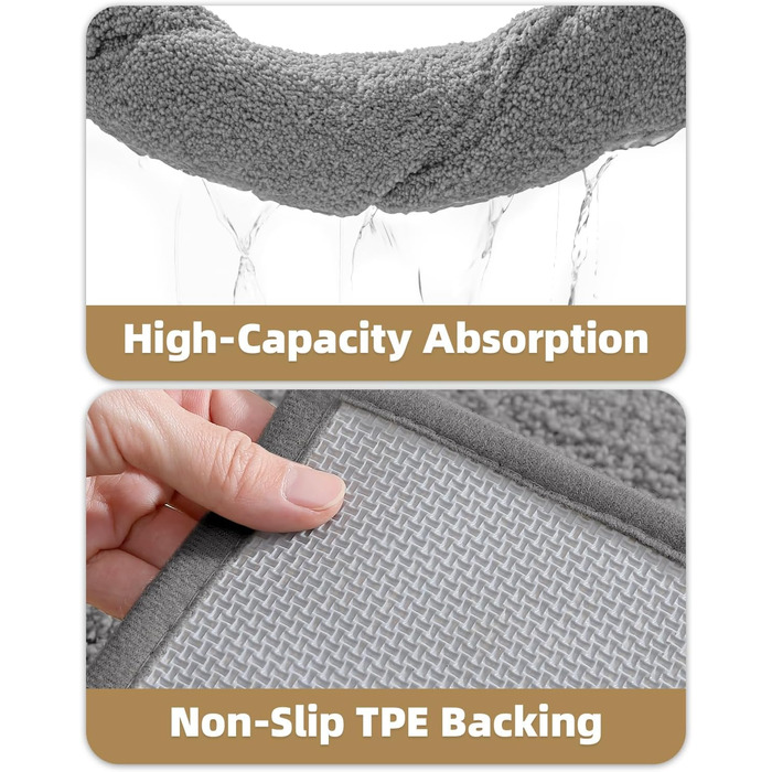 КОЛІР І ГЕОМЕТРІЯ Нековзні килимки для ванної, що миються, абсорбуючі килимки для ванної, м&39який килимок для ванної кімнати, килимок для ванної кімнати на підлогу, душ, ванну, пральню, темно-сірий, 40 x 60 см (прямокутний)