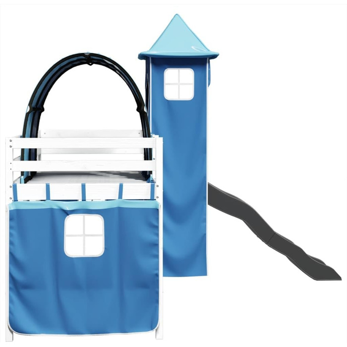 Ліжка та аксесуари-Ліжка та каркаси ліжок - Дитяче ліжко-горище з вежею синє 90x200 см з масиву сосни