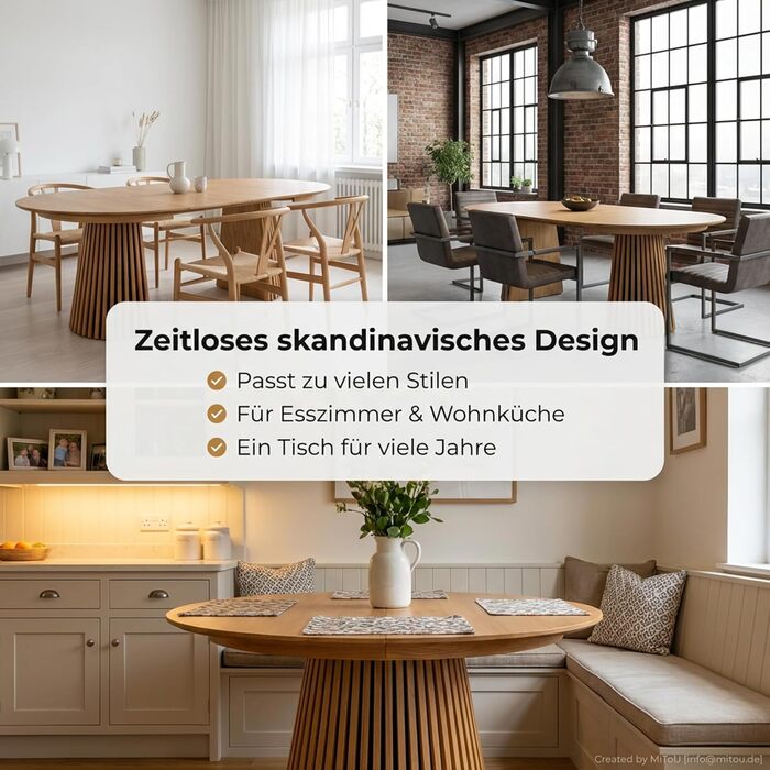 Обідній стіл ebuy24 Tokyo з 2 розсувними листами Ø120x120 до 160-200 см, дубовий шпон. Розсувний круглий обідній стіл, розсувний круглий стіл, розсувний овальний обідній стіл, натуральний дуб 120 см