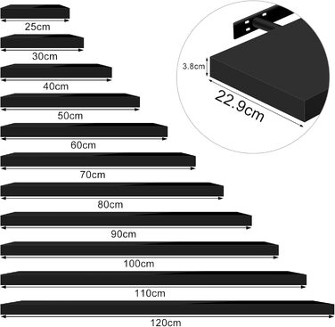 Настінна полиця WOLTU Volato, Плаваюча настінна дошка, Глянцевий чорний колір, Плаваюча полиця, Полиця для CD/DVD, Книжкова полиця, Дерев&39яна дошка, 120 x 22,9 x 3,8 см, RG9484sz, 120 см, Чорний