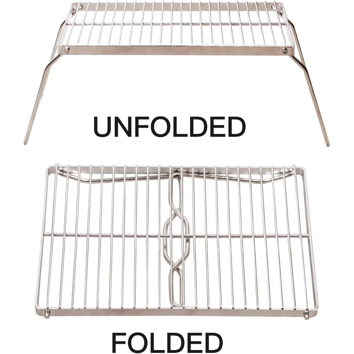 Складаний кемпінговий гриль REDCAMP, решітка для гриля на відкритому повітрі для пляжного гриля, легка портативна решітка для гриля з нержавіючої сталі для пікніків, походів, кемпінгу, барбекю на відкритому повітрі, задніх дворів, виживання, 44x32 см сіро