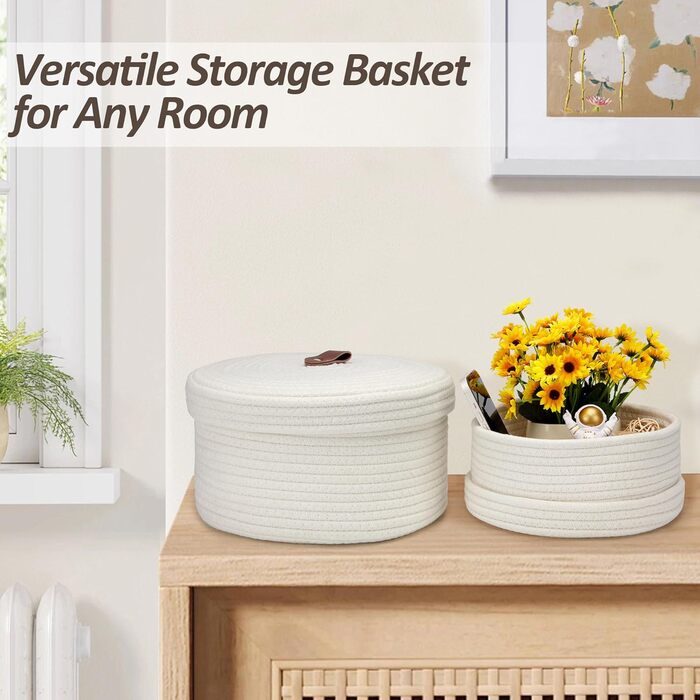 Набір із 2 кошиків для зберігання з кришками, маленький, органайзер для пеленального столика, місце для зберігання косметики, аксесуари для ванної кімнати, білий