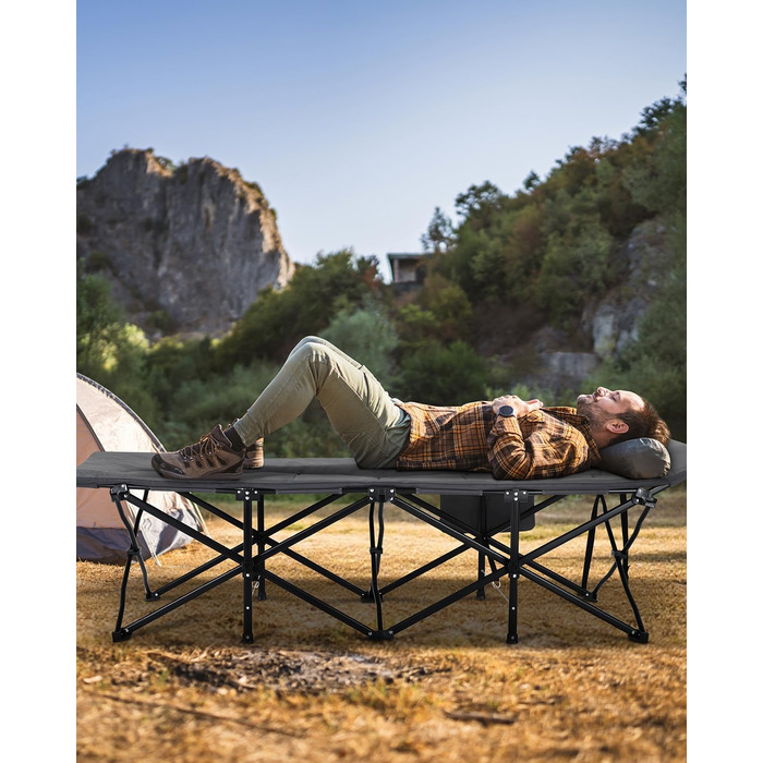 Розкладне ліжечко/гостьове ліжко Sportneer, до 204 кг, 20079 см, туристичне ліжко, розкладне ліжечко для кемпінгу, подорожей, використання в приміщенні, на вулиці, на пляжі та в саду, більший розмір 200 x 79 x 50 см, сірий