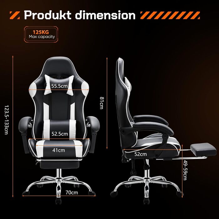 Ігрове крісло Sweetcrispy, ергономічне офісне крісло з підставкою для ніг, ігрове ПК-крісло з підголівником та поперековою опорою, регульоване на 90-150, шкіряне поворотне робоче крісло, комп&39ютерне крісло, біле