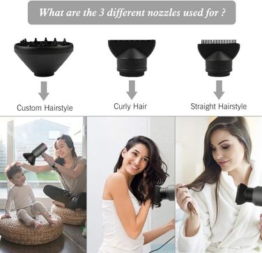 Іонний фен з змінним струмом Професійний фен з 3 режимами нагріву, кнопкою холодного повітря, 1 дифузором та 2 концентраторами для