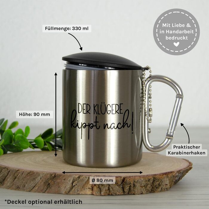 Відсоткові моменти Розумніший поступається Стаканчик для пиття з нержавіючої сталі з карабіном Ідея подарунка 330 мл Стаканчик Для кемпінгу Ключки Срібний без кришки