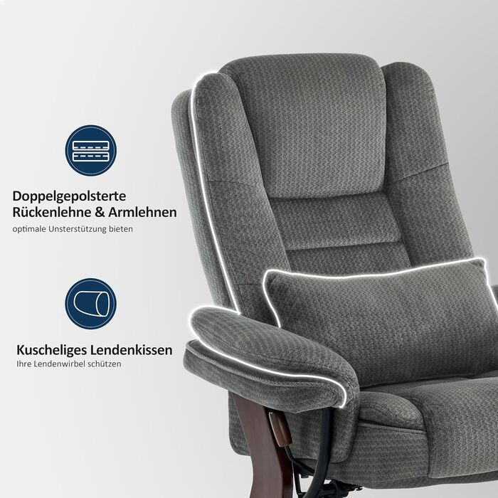 Крісло-реклайнер M MCombo з функцією відкидання, крісло для читання, обертове на 360 крісло для телевізора, з підставкою для ніг, подушкою та бічною кишенею, вантажопідйомність до 120 кг, крісло для телевізора для вітальні, 9099 (сіра тканина) сіра тканин