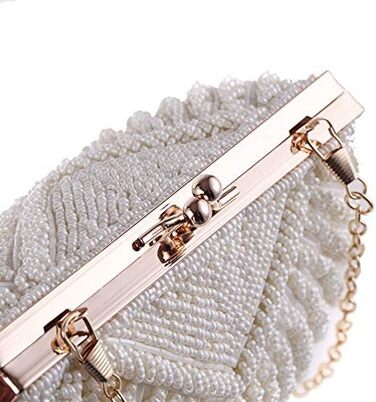 Клатч жіночий вечірній, сумка-клатч для нареченої, перли, перламутр, ланцюжок, бежевий