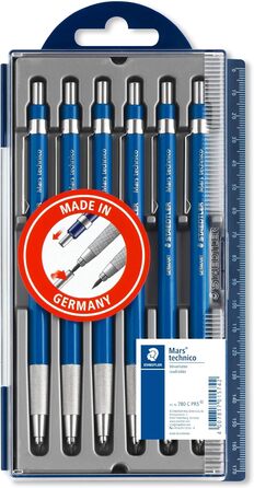 Ручка STAEDTLER Mars 780 C PR5 Drop Lead Pen, technico з інтегрованою свинцевою точилкою 2 мм, 5 і 1 акція, 6 шт. (1 упаковка) Набір крапельних олівців синій