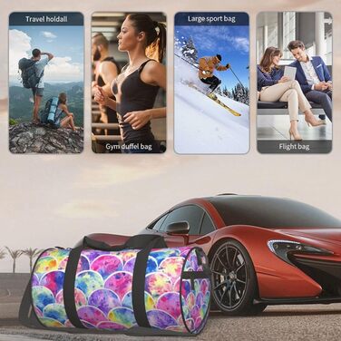 Спортивна сумка-мішок для подорожей, барвистий дизайн Райдуга та принт Русалка, чорний колір, універсальний розмір, дорожня сумка