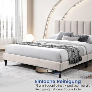 Ліжко Home Collective 140x200 см М&39яке ліжко з рейковою основою Каркас ліжка Двоспальне ліжко з м&39яким чохлом та м&39яким узголів&39ям з вертикальною стьобаною поверхнею Міцний каркас Високий комфорт сну Бежевий 140x200 см 140 x 200 см Бежевий (Стиль 