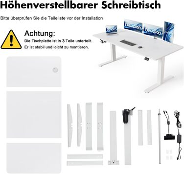 Стіл з регульованою висотою 160 x 70 см, Електрично регульований стійкий стіл для роботи стоячи, Комп&39ютерний стіл з 2 функціями пам&39яті, Ергономічний стіл з регульованою висотою для роботи сидячи/стоячи (білий) Білий 160 x 70 см