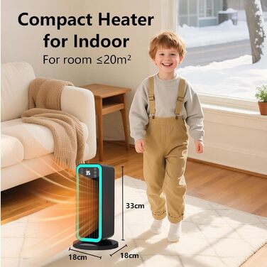 Енергозберігаючий електричний обігрівач, керамічний нагрівальний елемент PTC потужністю 1500 Вт з термостатом, коливання 70, 12-годинний таймер, захист від перегріву та перекидання, портативний обігрівач для приміщень, чорний