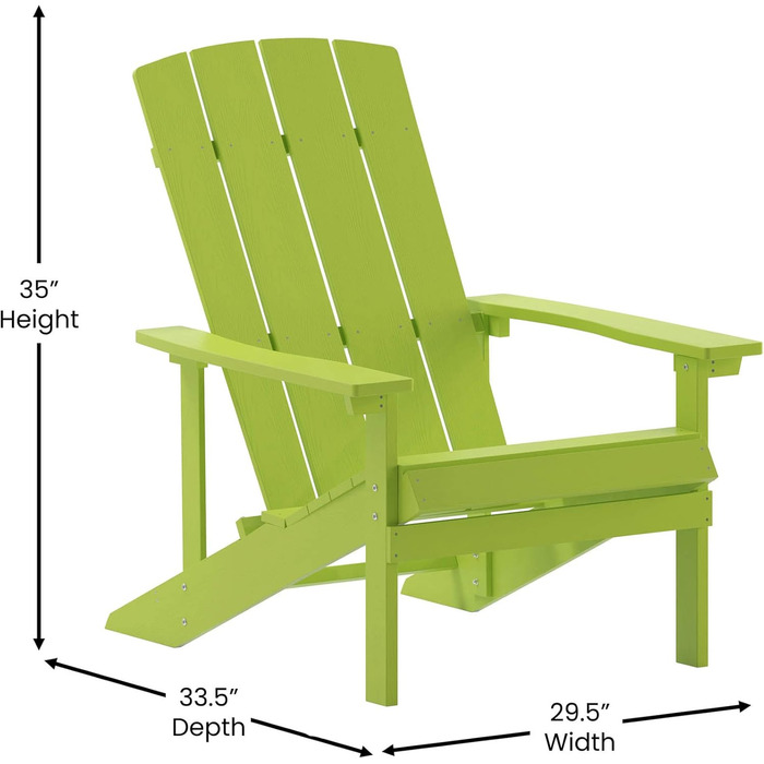 Флеш меблі Чарльзтаун комерційний клас Стілець Adirondack, стійкий до погодних умов, міцний полістоун, сидіння для патіо та патіо, лаймово-зелений Лаймово-зелений набір з 1 котеджу