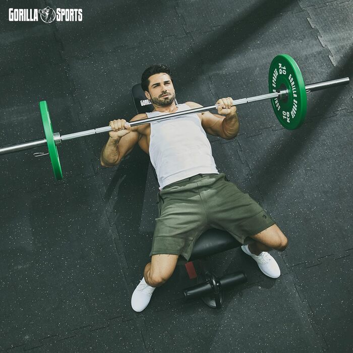 Силова лава GORILLA SPORTS - 8-позиційна спинка та 3-позиційне регульоване сидіння, 156x5114 см, вантажопідйомність до 400 кг, багатофункціональна, з опорою для ніг - похила лава, лава з нахилом, плоска лава, тренувальна лава