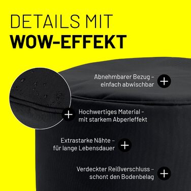 Пуф-мішок Lumaland (50 л) Компактний крісло-мішок з функцією 3-в-1 зручний стілець, практичний бічний столик та стильна підставка для ніг для використання в приміщенні та на вулиці З гнучким наповнювачем з пінополістиролу Ø 25 x 45 см Чорний